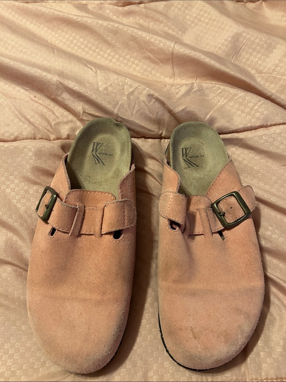 White Mountain Dusty Pink Suede Slip-On Clogs with Buckle